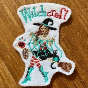 Crafty Witch Craft patch with black cat & cute young witch - one of a kind!